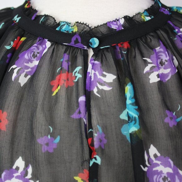 Elle Womens Large Floral Sheer Blouse Top - Picture 3 of 5